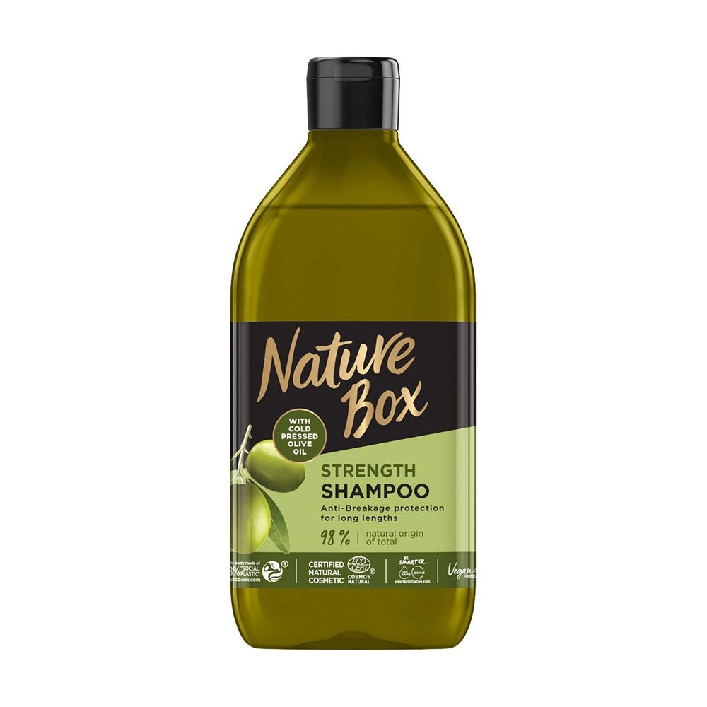 Укрепляющий шампунь для волос с оливковым маслом холодного отжима - Nature Box Strength Shampoo, 385 мл - фото N1