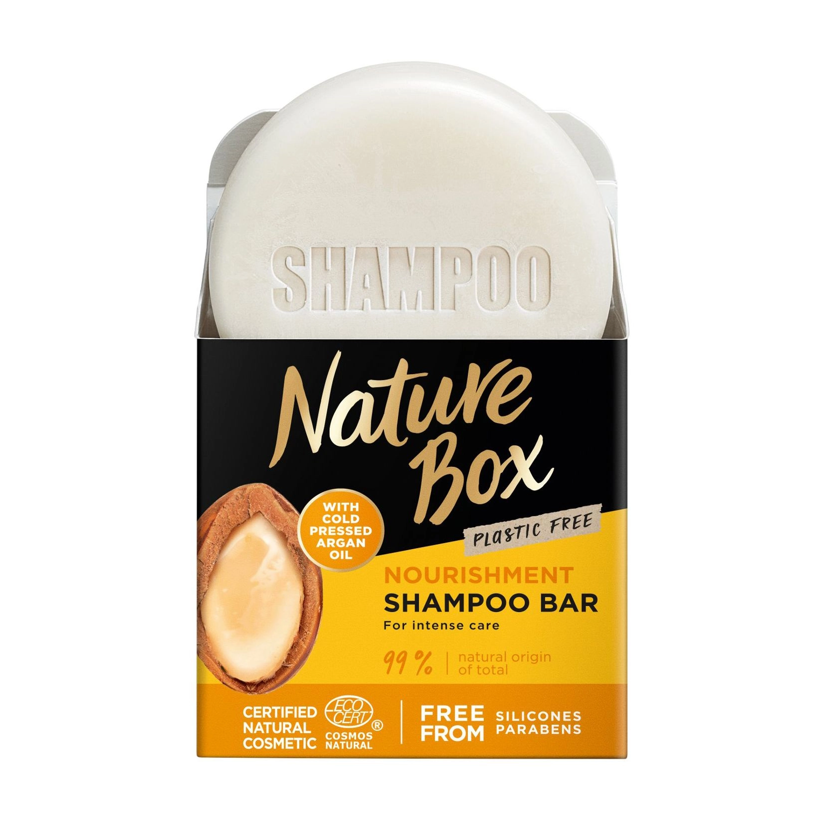 Питательный твердый шампунь для волос с аргановым маслом холодного отжима - Nature Box Nourishment Shampoo Bar, 85 г - фото N1