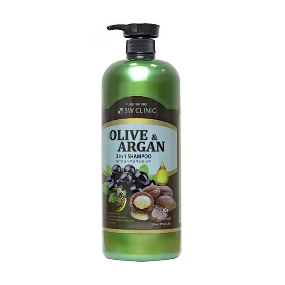 Шампунь для повреждённых волос с маслами арганы и оливы - 3W Clinic Olive & Argan 2 in 1 Shampoo, 1500 мл - фото N1