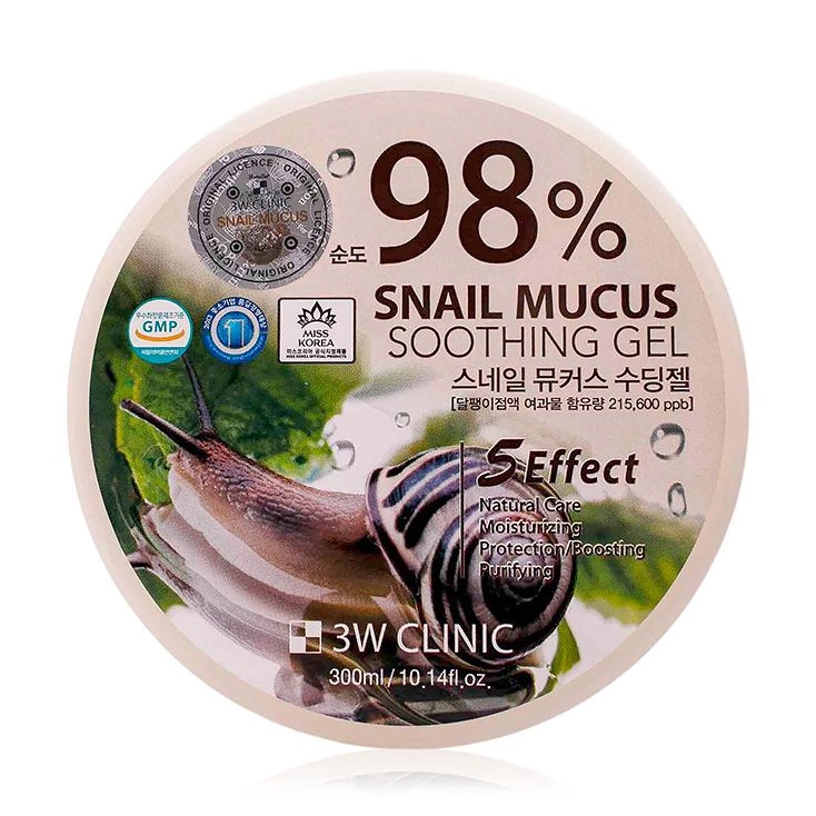 3W Clinic Гель універсальний для обличчя та тіла Snail Gel 98% з равликовим муцином, 300 мл - фото N1