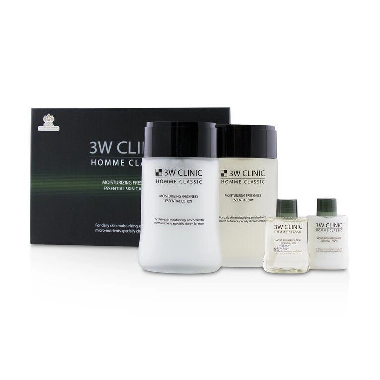 3W Clinic Набор для ухода за мужской кожей Homme Classic Moisturizing Freshness Essentia Skin Care Set (лосьон, 150 мл + эмульсия, 150 мл + 2 миниатюры, 60 мл) - фото N1