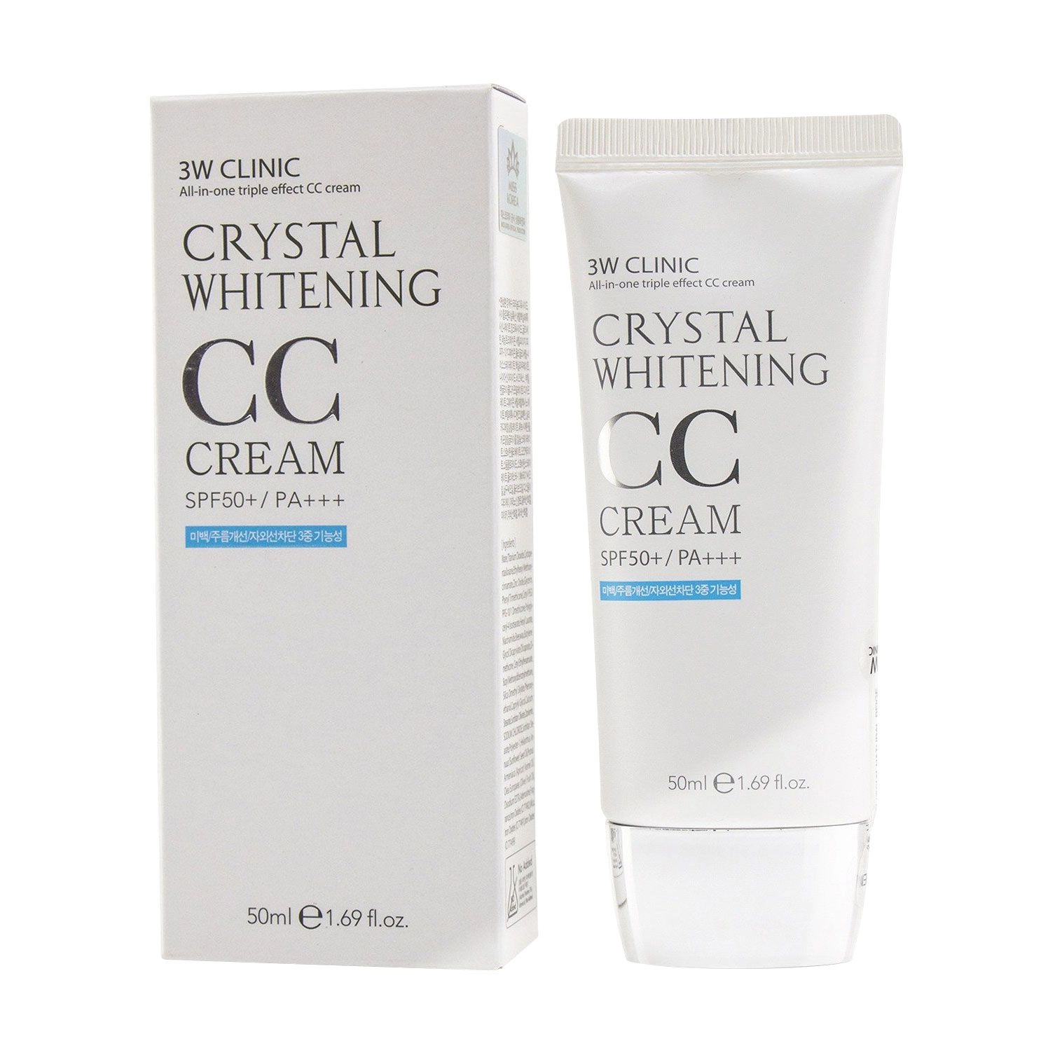 3W Clinic Осветляющий CC-крем для лица Crystal Whitening CC Cream SPF50 + PA +++ 02 Natural Beige, 50 мл - фото N1