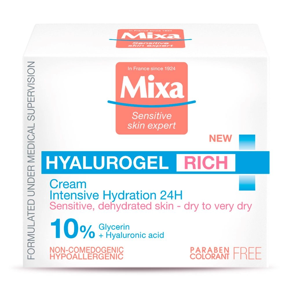 Mixa Крем для обличчя Hyalurogel Rich Intensive Hydration 24H Cream для сухої та чутливої шкіри, 50 мл - фото N2