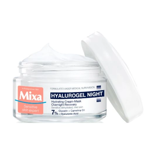 Mixa Нічний крем-маска для обличчя Hyalurogel Night Hydrating Cream-Mask зволоження та відновлення чутливої шкіри, 50 мл - фото N2