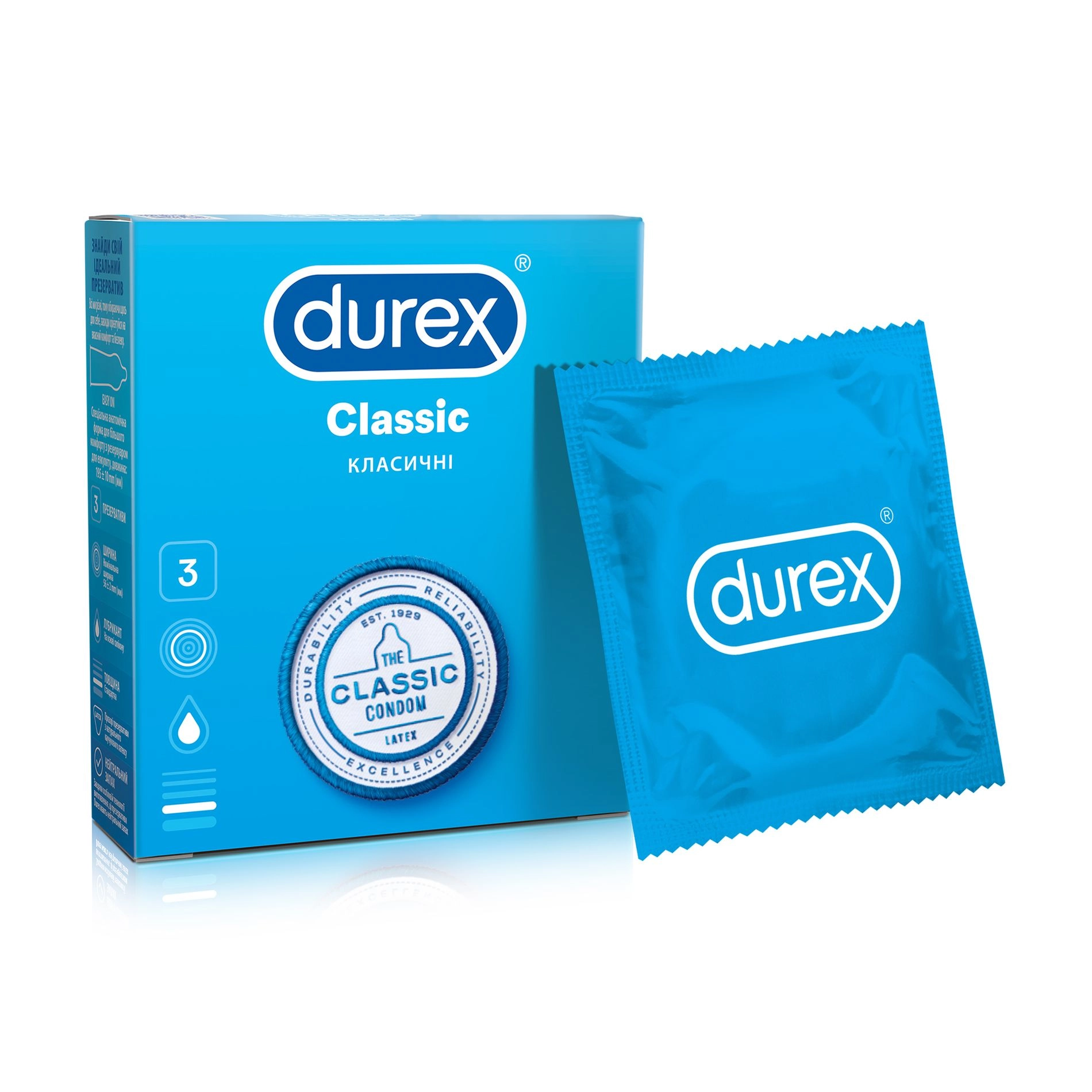Durex Презервативи Classic Класичні, 3 шт - фото N1