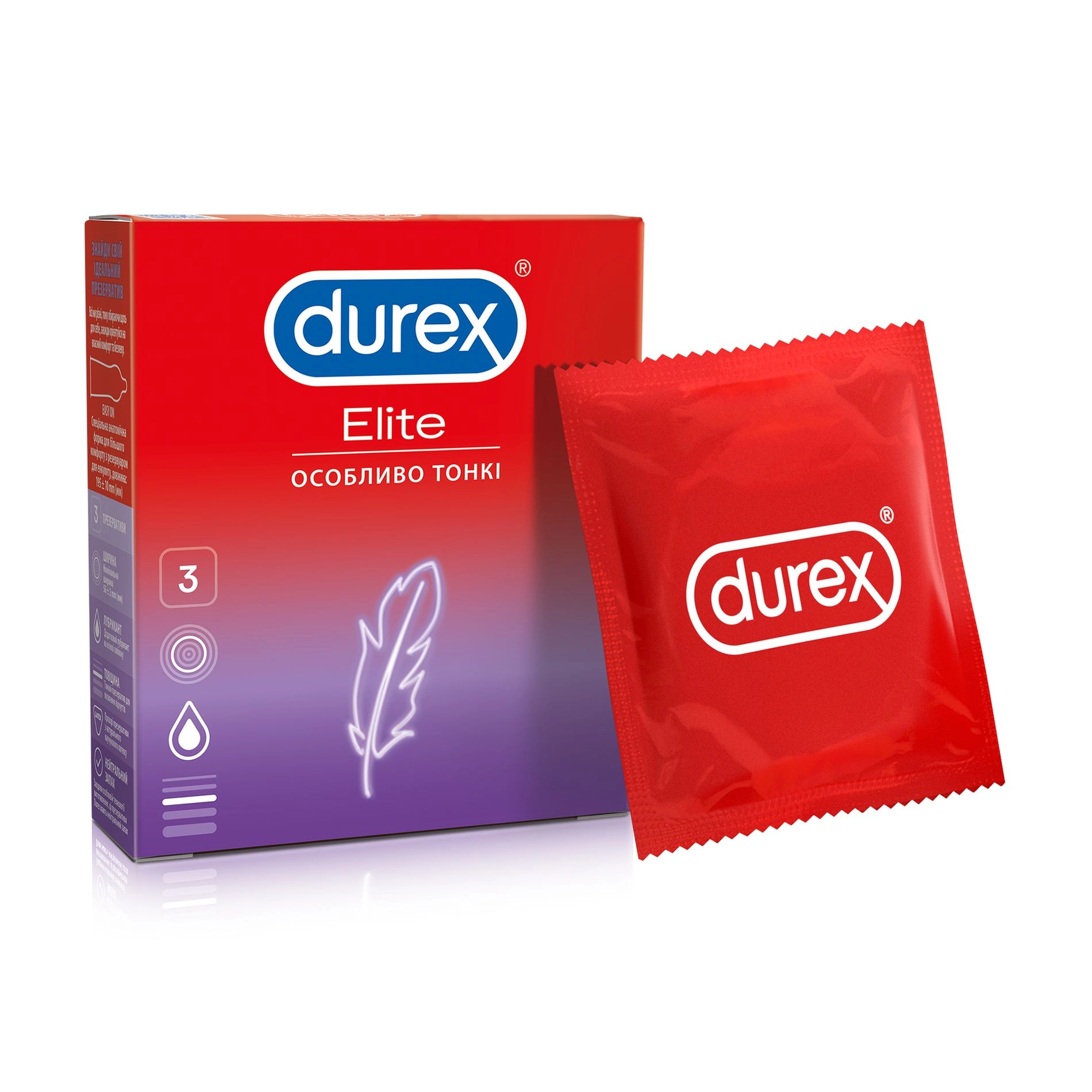Durex Презервативи Elite Особливо тонкі, 3 шт - фото N1
