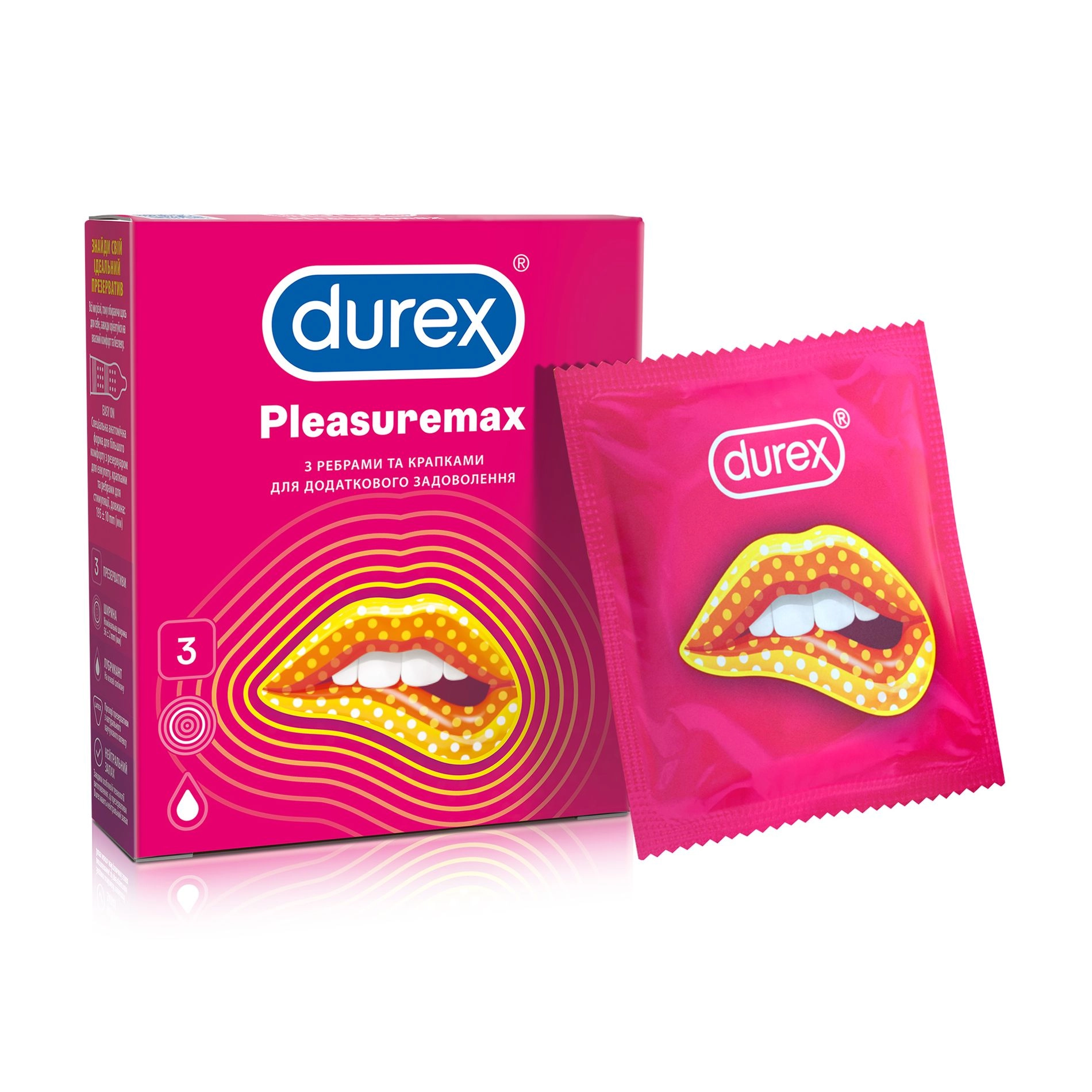 Durex Презервативи Pleasuremax З ребрами та крапками, 3 шт - фото N1