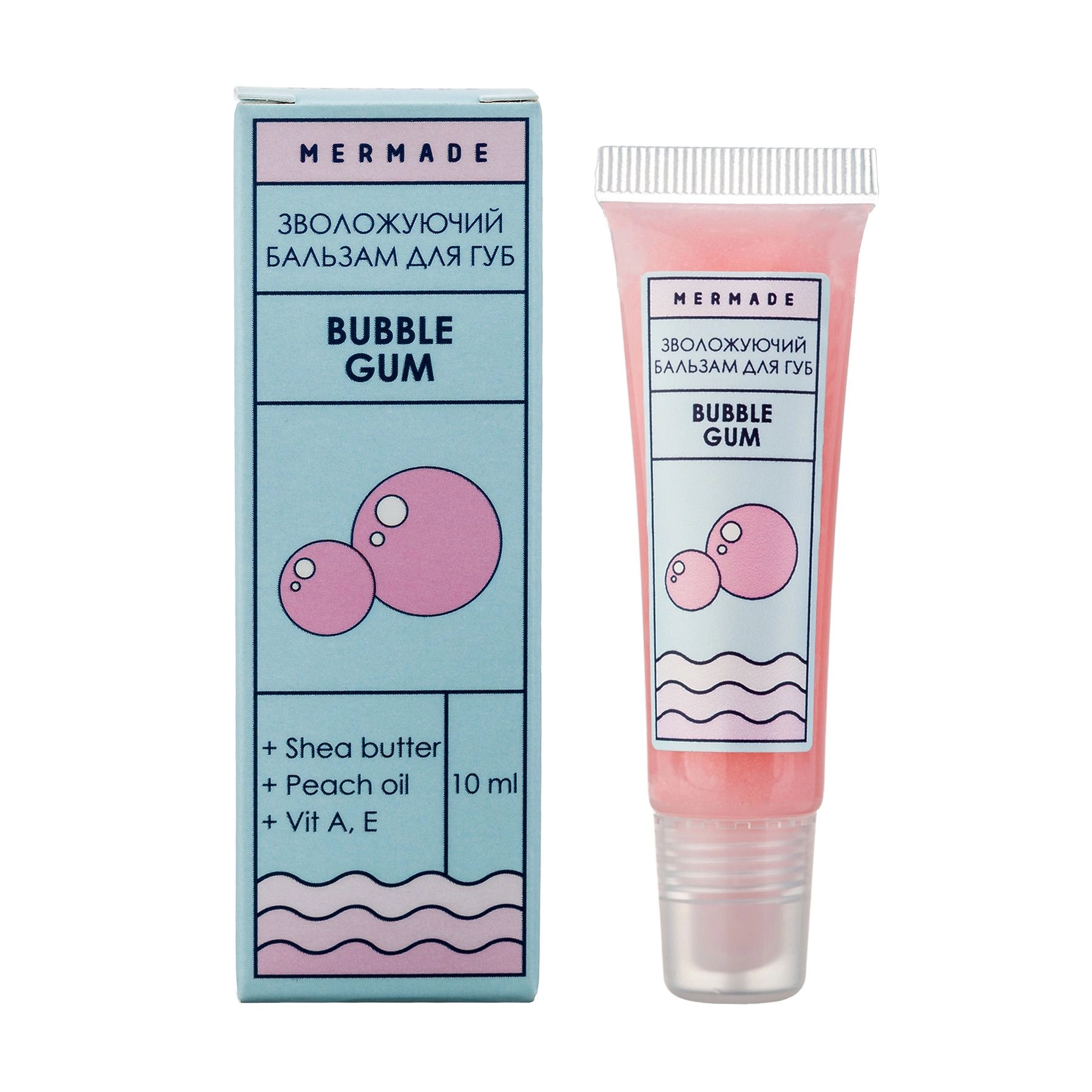 Mermade Увлажняющий бальзам для губ Bubble Gum с маслом персика и ши, с витаминами A, E, 10 мл - фото N1