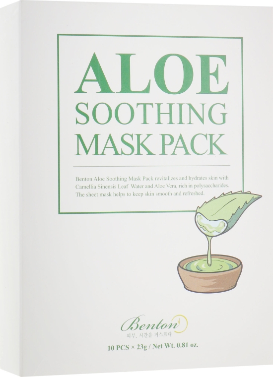 Benton Тканевая маска для лица Aloe Soothing Mask успокаивающая с экстрактом алоэ, 10 шт* 23 мл - фото N1