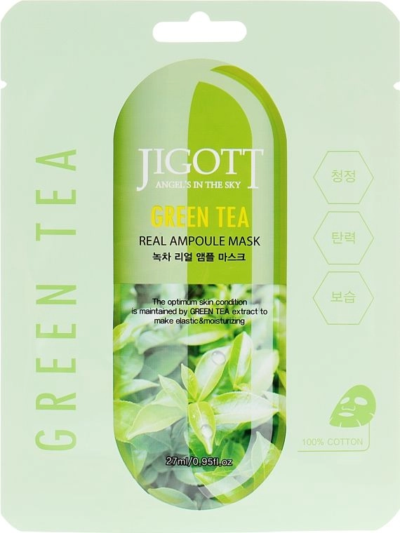 Ампульна маска зелений чай - Jigott Green Tea Real Ampoule Mask, 27 мл - фото N1