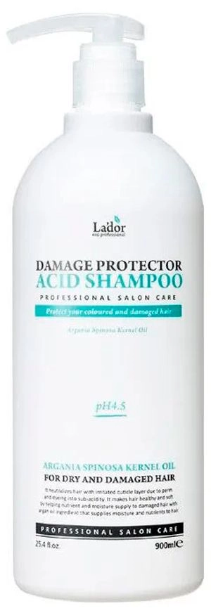 Бесщелочной (кислотный) шампунь для волос после окрашивания или завивки с аргановым маслом - La'dor Damage Protector Acid Shampoo, 900 мл - фото N1