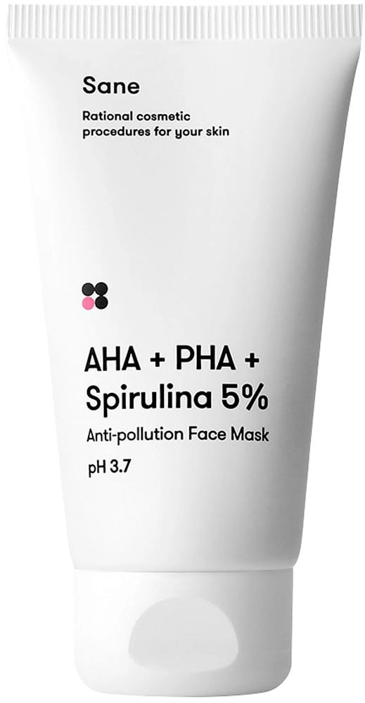 Детокс маска для обличчя з AHA + PHA + Спіруліна 5% - Sane Anti-pollution Face Mask, 75 мл - фото N1