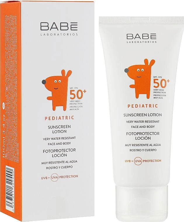 Детский солнцезащитный лосьон для лица и тела c SPF 50+ - BABE Laboratorios PEDIATRIC Sunscreen Lotion SPF50+, 100 мл - фото N1