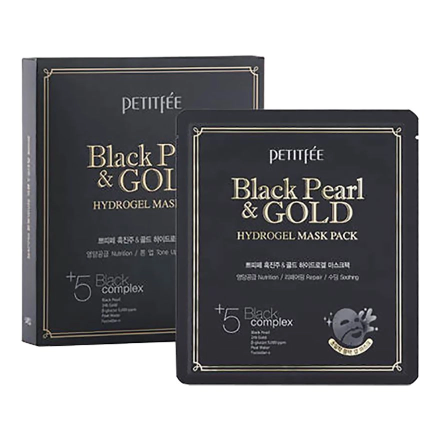 Маска для лица с черным жемчугом - PETITFEE & KOELF Black Pearl & Gold Hydrogel Mask Pack, 1 шт - фото N3