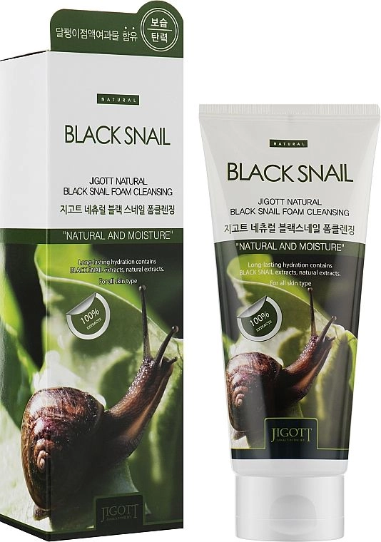 Пінка для вмивання з муцином равлики - Jigott Natural Black Snail Foam Cleansing, 180 мл - фото N1