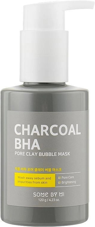 Кислородная маска с древесным углем от черных точек - Some By Mi Charcoal BHA Pore Clay Bubble Mask, 120 мл - фото N1