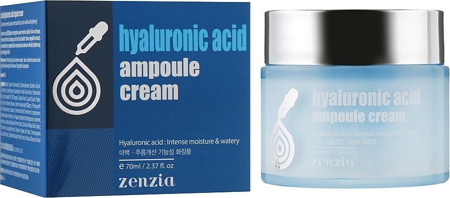 Крем для обличчя з гіалуроновою кислотою - Zenzia Hyaluronic Acid Ampoule Cream, 70 мл - фото N2