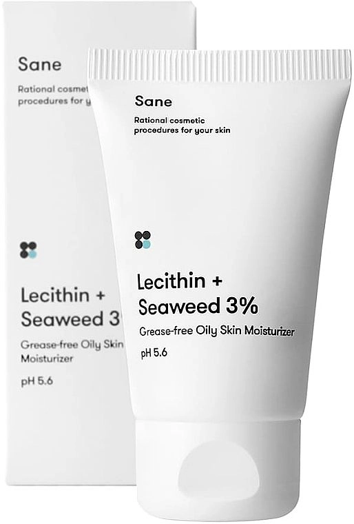 Крем для жирной кожи лица c лецитином + морские водоросли 3% - Sane Grease-free Oily Skin Moisturizer, 40 мл - фото N1