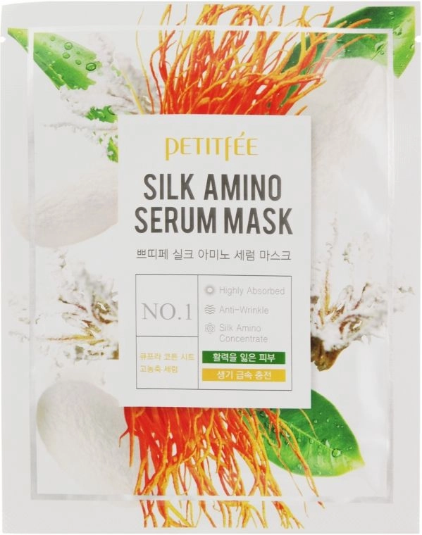 Маска для обличчя з протеїнами шовку - PETITFEE & KOELF Silk Amino Serum Mask, 1 шт - фото N1