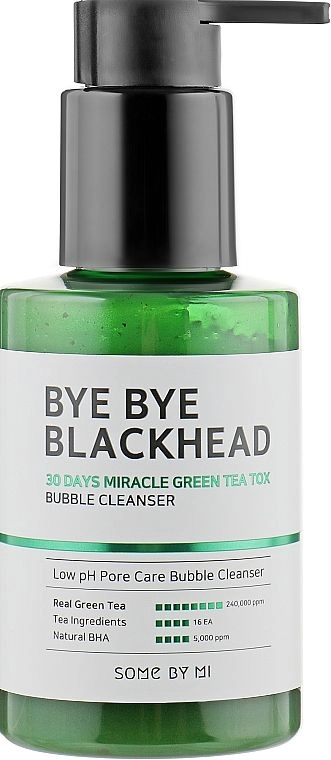 Маска-пенка от чёрных точек - Some By Mi Bye Bye Blackhead 30 days Miracle Green Tea Tox Bubble Cleanser, 120 мл - фото N1