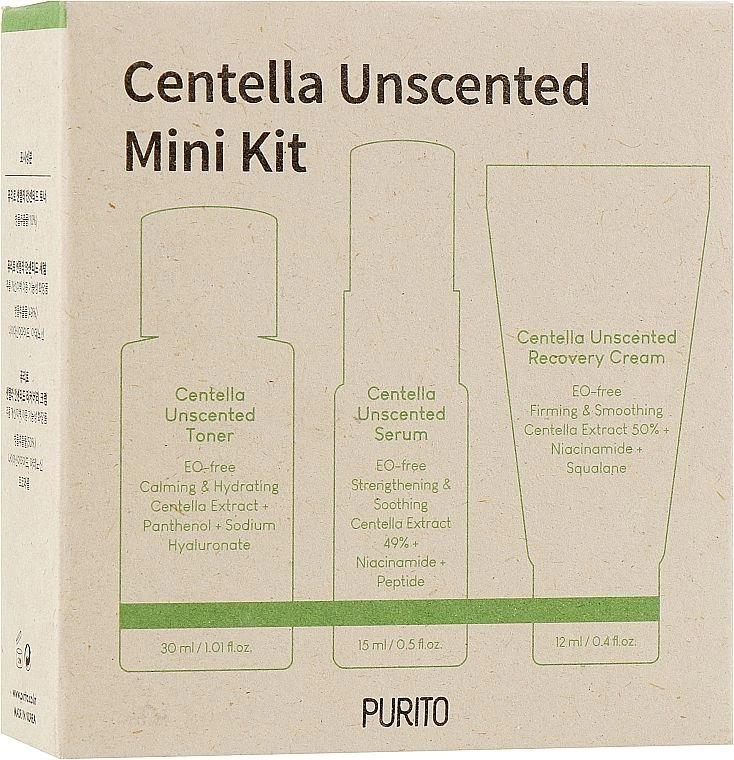 Набор для чувствительной кожи с центеллой, без запаха - PURITO Centella Unscented Mini Kit, тонер, сыворотка, крем - фото N2
