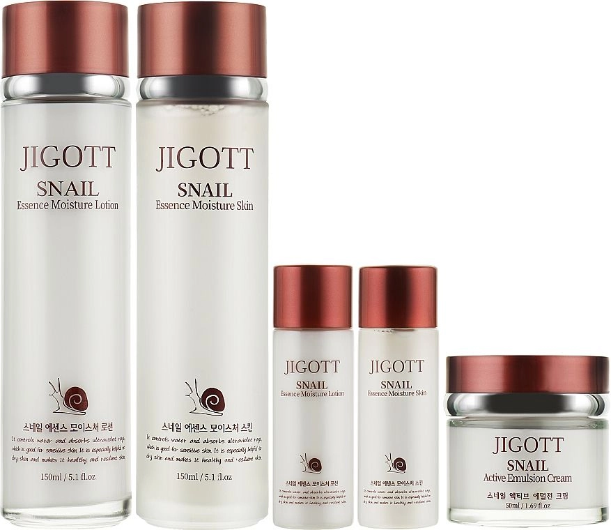 Антивіковий набір для обличчя з муцином равлика - Jigott Snail Moisture Skin Care 3 Set, 5 продуктів - фото N1