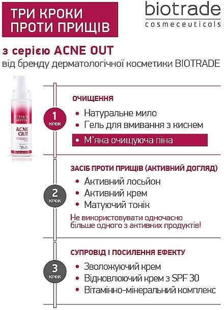 Ніжна очищуюча піна з молочною кислотою для будь-якого типу шкіри - Biotrade Acne Out Cleansing Face Foam, мини, 20 мл - фото N8