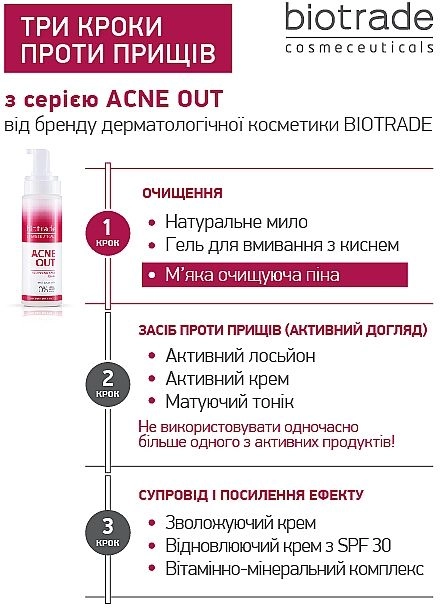 Нежная очищающая пена с молочной кислотой для любого типа кожи - Biotrade Acne Out Cleansing Face Foam, мини, 20 мл - фото N8