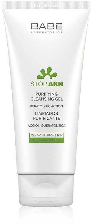 Очищающий гель для жирной и проблемной кожи для умывания - BABE Laboratorios Stop AKN Purifying Cleansing Gel, 200 мл - фото N1