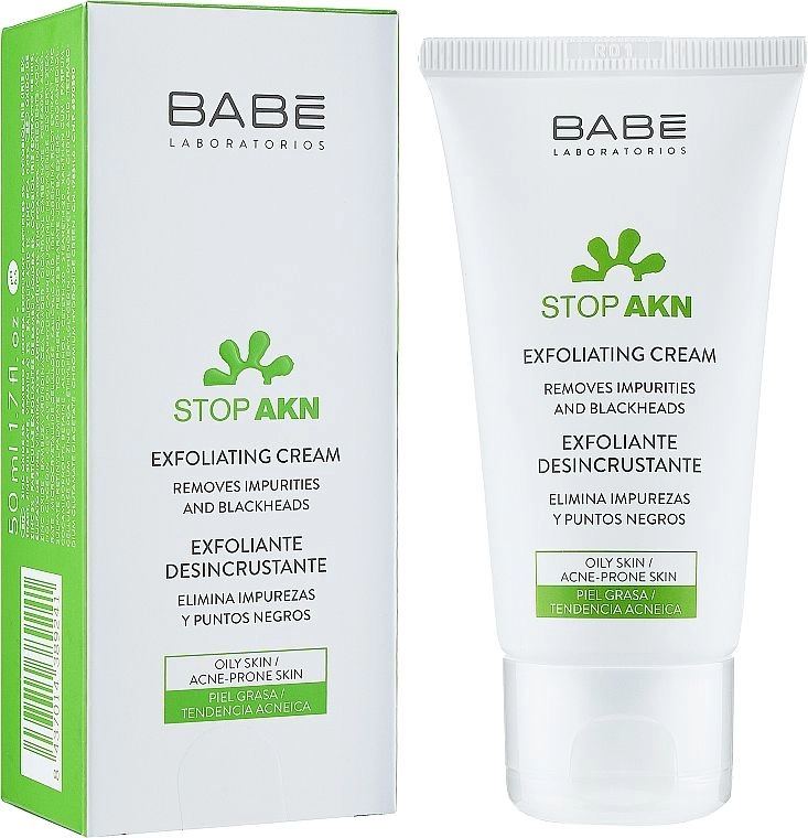 Очищуючий крем-скраб для жирної та проблемної шкіри - BABE Laboratorios Stop AKN Exfoliating Cream, 50 мл - фото N1