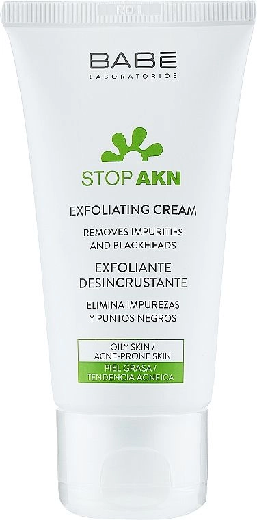 Очищающий крем-скраб для жирной и проблемной кожи - BABE Laboratorios Stop AKN Exfoliating Cream, 50 мл - фото N2