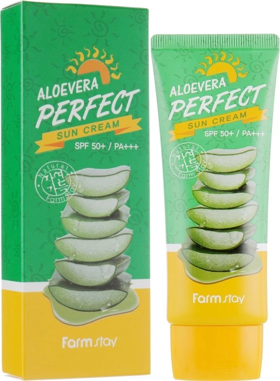 Солнцезащитный крем с Алоэ SPF 50+ - FarmStay Aloevera Perfect Sun Cream SPF 50+ PA+++, 70 мл - фото N1