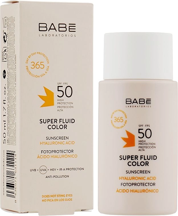 Сонцезахисний супер флюїд ВВ з тонуючим ефектом SPF 50 для всіх типів шкіри - BABE Laboratorios Super Fluid Color SPF50, 50 мл - фото N1