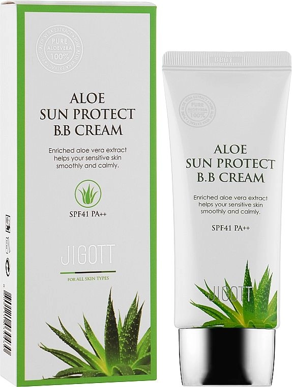 Сонцезахисний зволожуючий BB-крем з алое вера - Jigott Aloe Sun Protect BB Cream SPF 41, 50 мл - фото N1