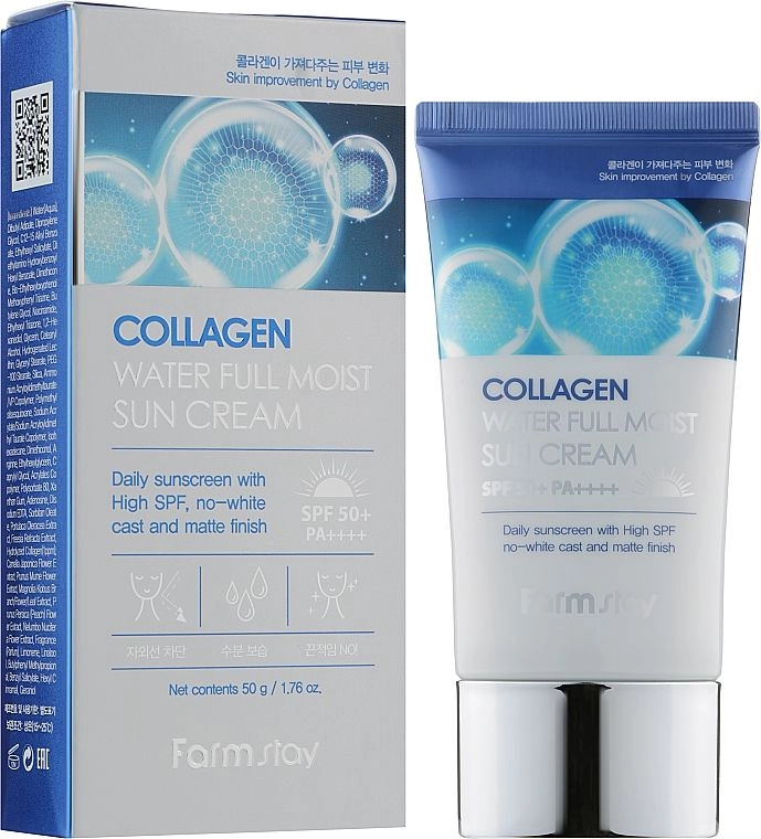 Сонцезахисний зволожуючий крем з колагеном - FarmStay Collagen Water Full Moist Sun Cream SPF 50+ Pa+++, 50 мл - фото N1