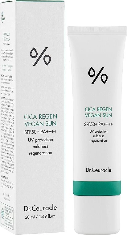 Сонцезахисний веганський крем з центелою азійською - Dr. Ceuracle Cica Regen Vegan Sun Gel SPF 50+ PA++++, 50 мл - фото N1