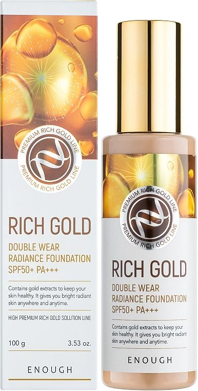 Тональный крем с золотом - Enough Rich Gold Double Wear Radiance Foundation SPF 50 + PA + + +, тон 21, 100 мл - фото N1