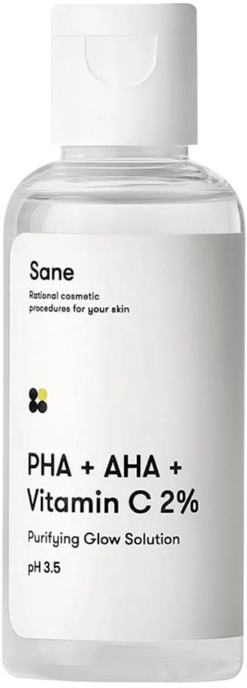 Тоник для лица с AHA + PHA + витамин С - Sane Face Toner Purifying Glow Solution, 50 мл - фото N1