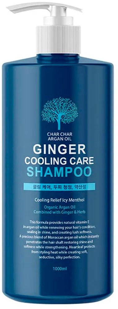 Укріплюючий шампуньз аргановою олією та охолоджуючим ефектом - Char Char Argan Oil Ginger Cooling Care Shampoo, 1000 мл - фото N1