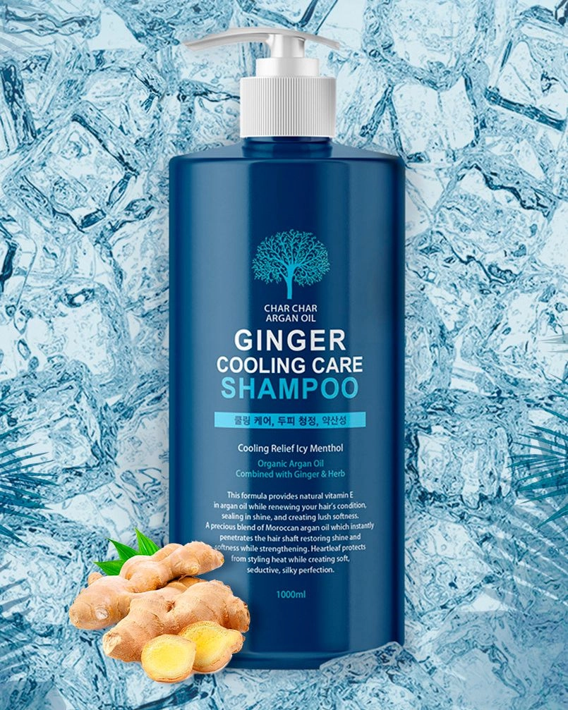 Укрепляющий шампунь с аргановым маслом и охлаждающим эффектом - Char Char Argan Oil Ginger Cooling Care Shampoo, 1000 мл - фото N2