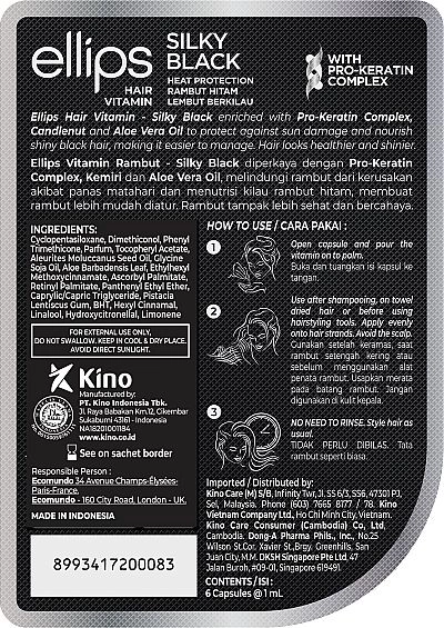 Вітаміни для волосся "Шовкова ніч" з про-кератиновим комплексом - Ellips Hair Vitamin Silky Black With Pro-Keratin Complex, 6x1 мл - фото N2