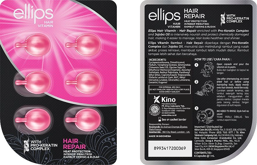 Витамины для волос "Восстановление волос" с про-кератиновым комплексом - Ellips Hair Vitamin Hair Repair With Pro-Keratin Complex, 6x1 мл - фото N3