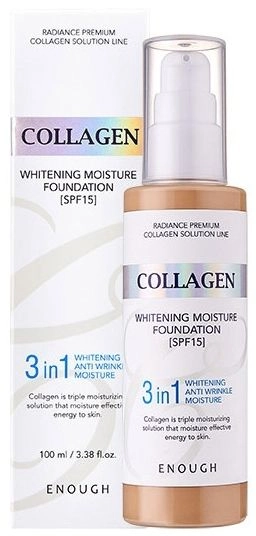 Тональный крем 3в1 с коллагеном тон 21 - Enough 3in1 Collagen Whitening Moisture Foundation SPF 15, 100 мл - фото N1