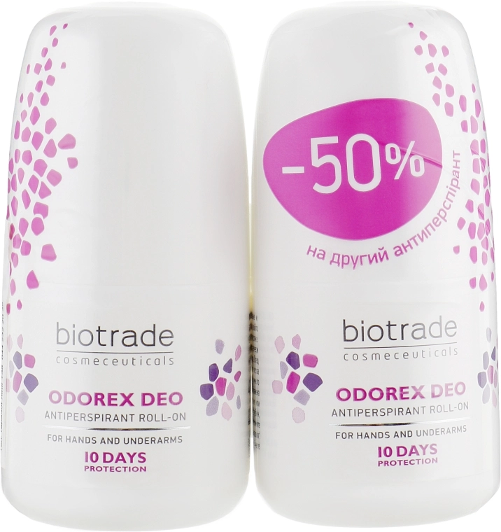 Набор шариковых антиперспирантов длительного действия "До 10 дней без пота и запаха" - Biotrade Odorex Deo Antiperspirant Roll-On, 40 мл, 2 шт - фото N1