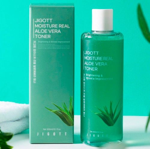 Освежающий тонер с экстрактом алоэ вера - Jigott Moisture Real Aloe Vera Toner, 300 мл - фото N2