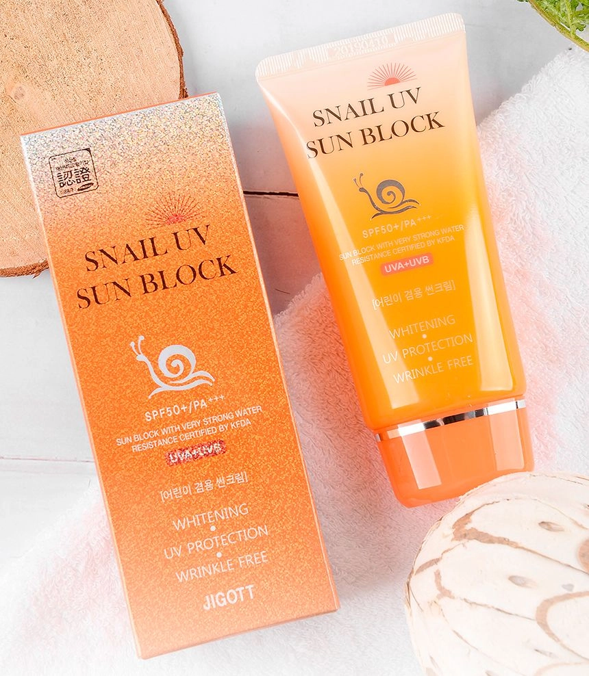 Сонцезахисний водостійкий крем для обличчя з муцином равлики - Jigott Snail UV Sun Block Cream SPF 50+, 70 мл - фото N3