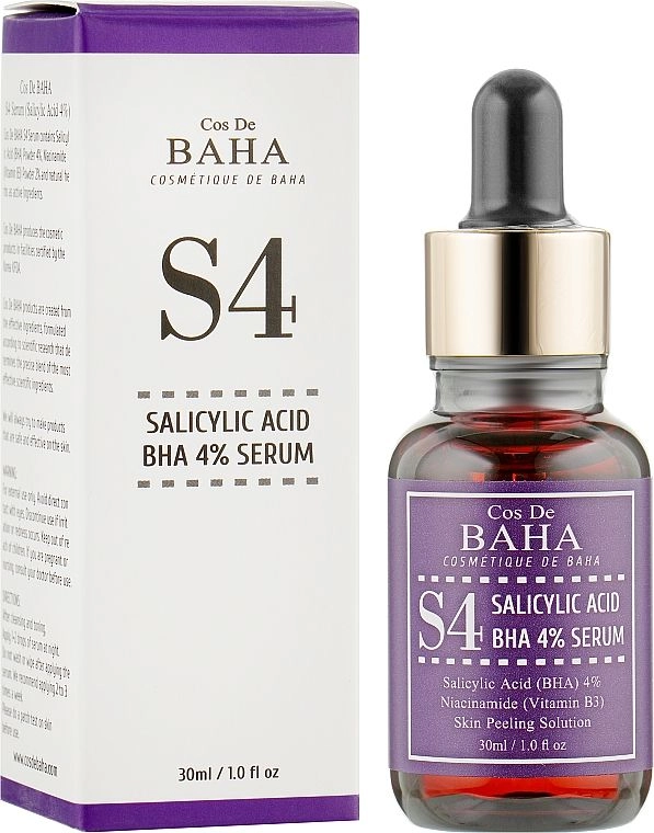 Пилинг-сыворотка с салициловой кислотой 4% и ниацинамидом - Cos De Baha S4 Salicylic Acid BHA 4% Serum, 30 мл - фото N2