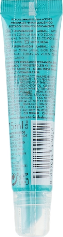Відновлювальний крем для губ "Загоєння та захист" - BABE Laboratorios Lip Repairing Cream, 15 мл - фото N2