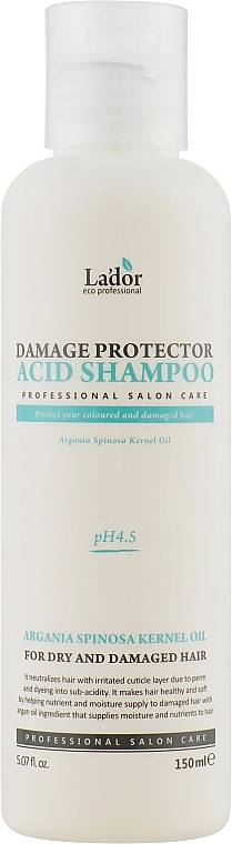 Бесщелочной (кислотный) шампунь для волос после окрашивания или завивки с аргановым маслом - La'dor Damage Protector Acid Shampoo, 150 мл - фото N1