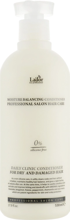 Бессиликоновый увлажняющий кондиционер для сухих, поврежденных волос и сухой, чувствительной кожи головы - La'dor Moisture Balancing Conditioner, 530 мл - фото N1